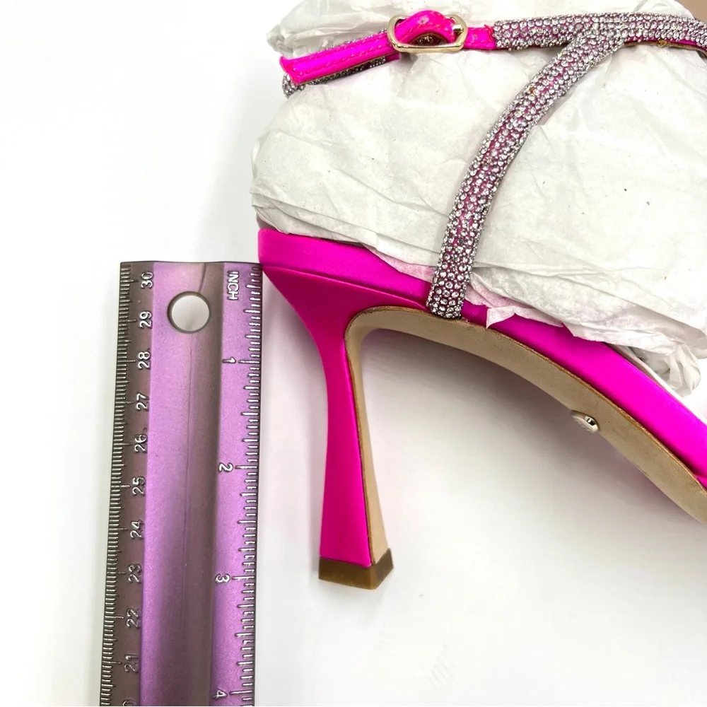 Badgley Mischka Size 5.5 Kamilah Hot Pink Jeweled Point Toe‎ Heels Pumps Shoes